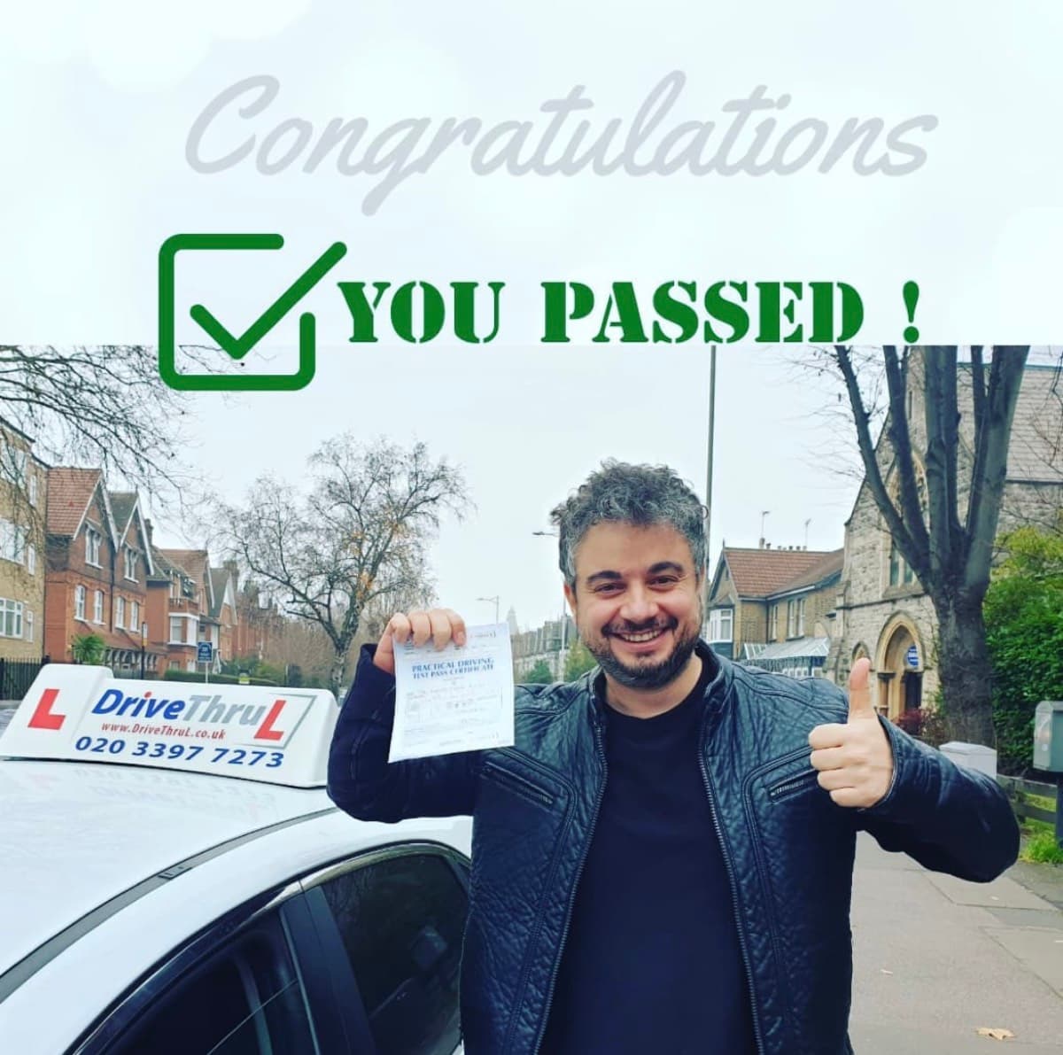 Student celebrates passing driving test with DriveThruL