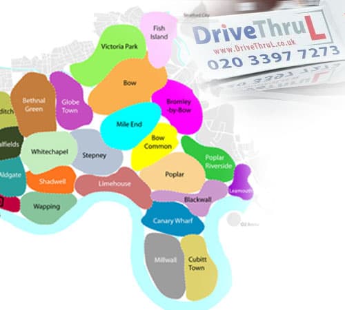 Coverage area map for driving lessons in Tower Hamlets