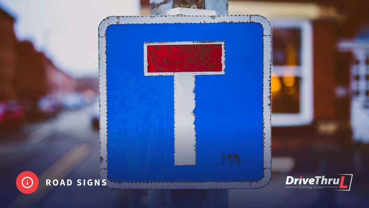 Blue No through road sign on a lamp post