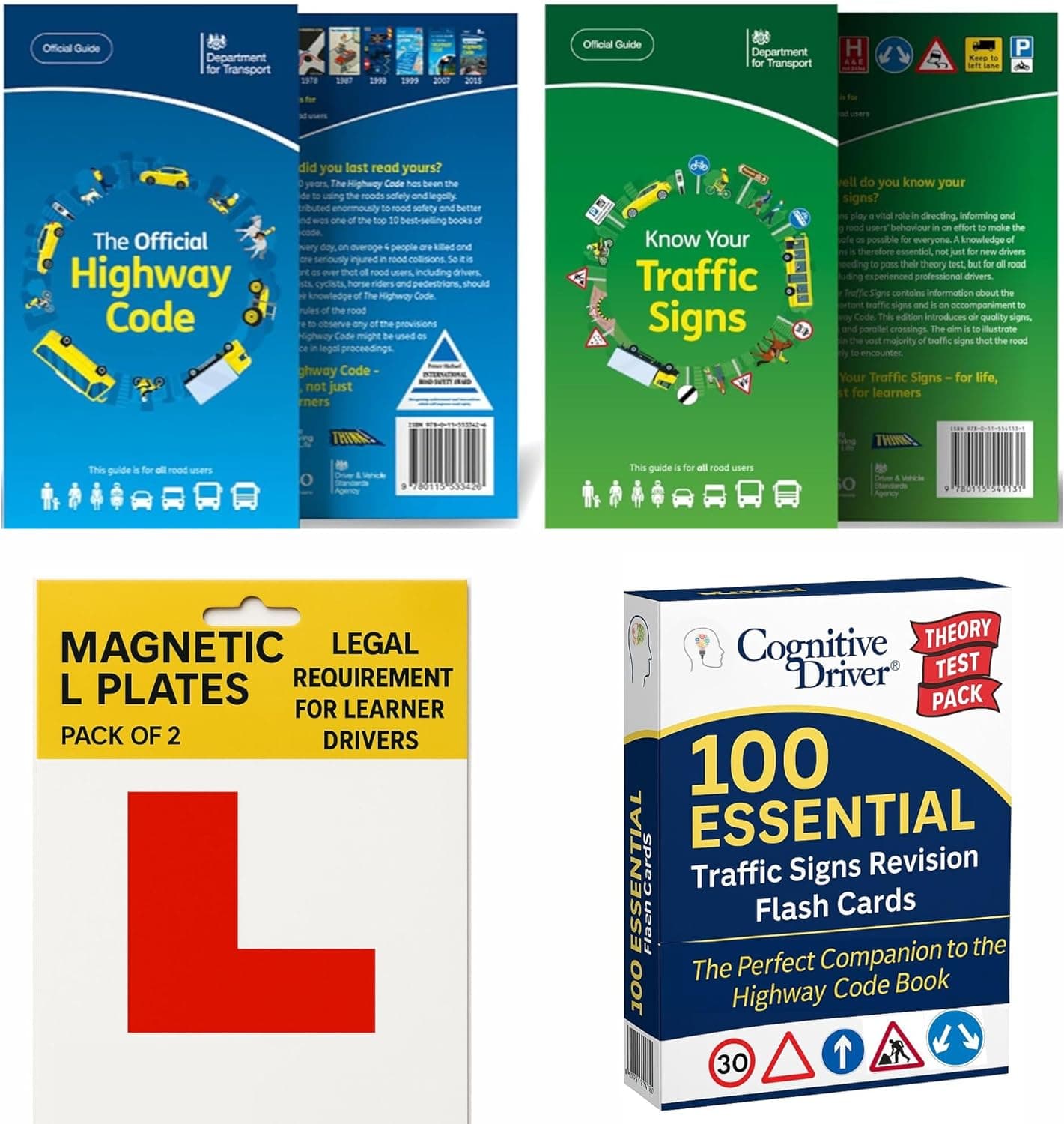 Highway Code + Traffic Signs + L Plates + Flash Cards Driving Kit