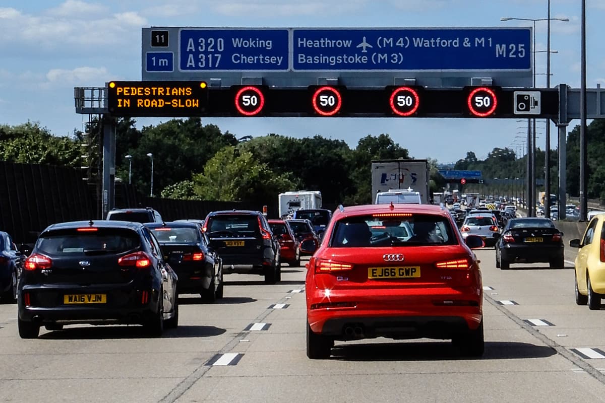 Professional motorway driving lessons near East London - M25, M11, A12 routes Motorway driving lessons East London - smart motorway evening traffic M25 M11 lane discipline training
