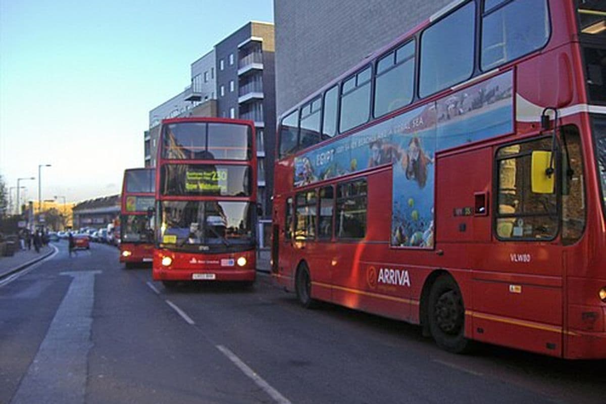 Buses on Lordship Lane, Wood Green, the road the test centre is on
