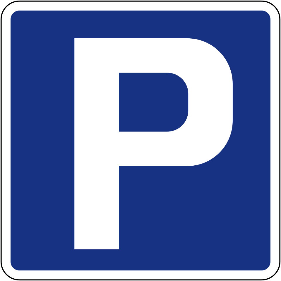 UK parking road sign showing white P on blue background